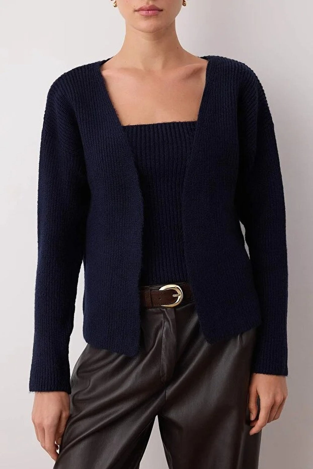 2-Piece Knit Soft-Textured Blouse-Cardigan Set