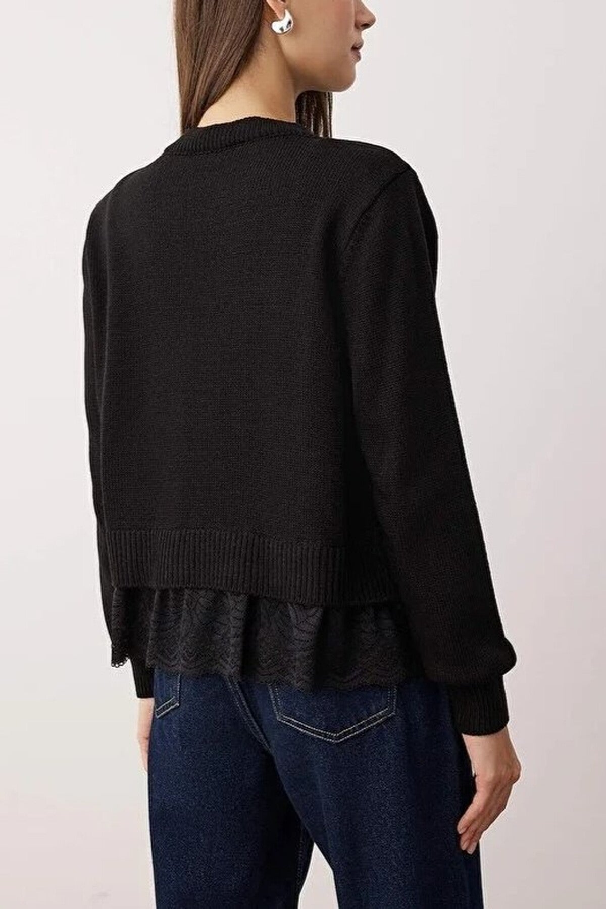 2-Piece Lace-Edge Knit Cardigan-Blouse Set