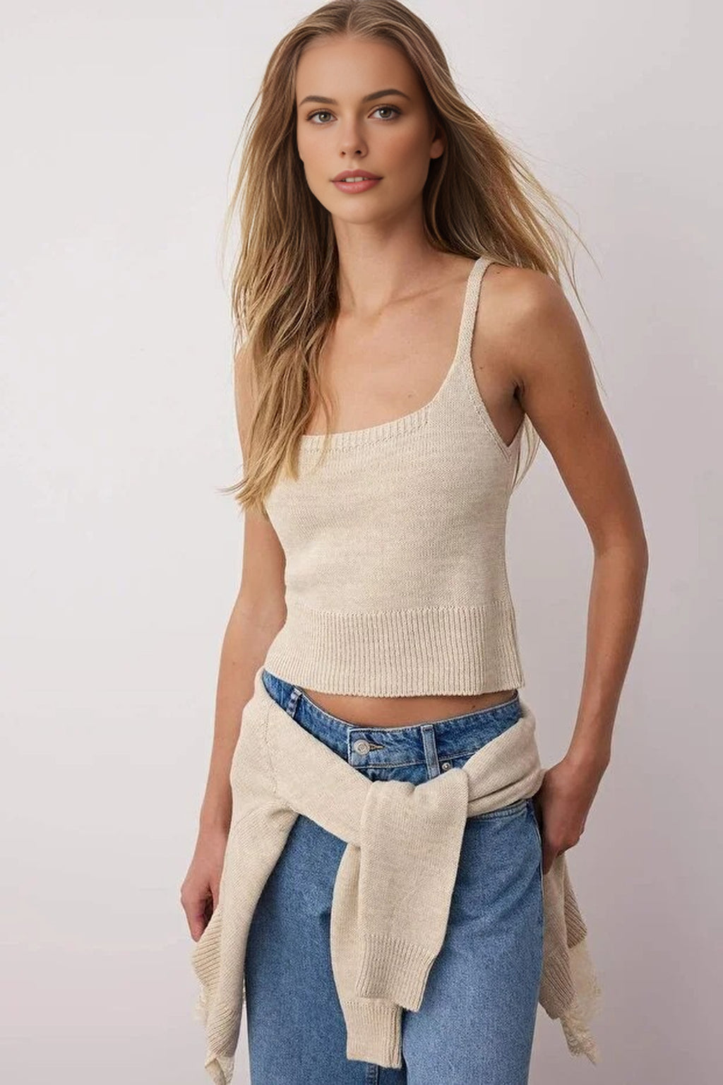 2-Piece Lace-Edge Knit Cardigan-Blouse Set