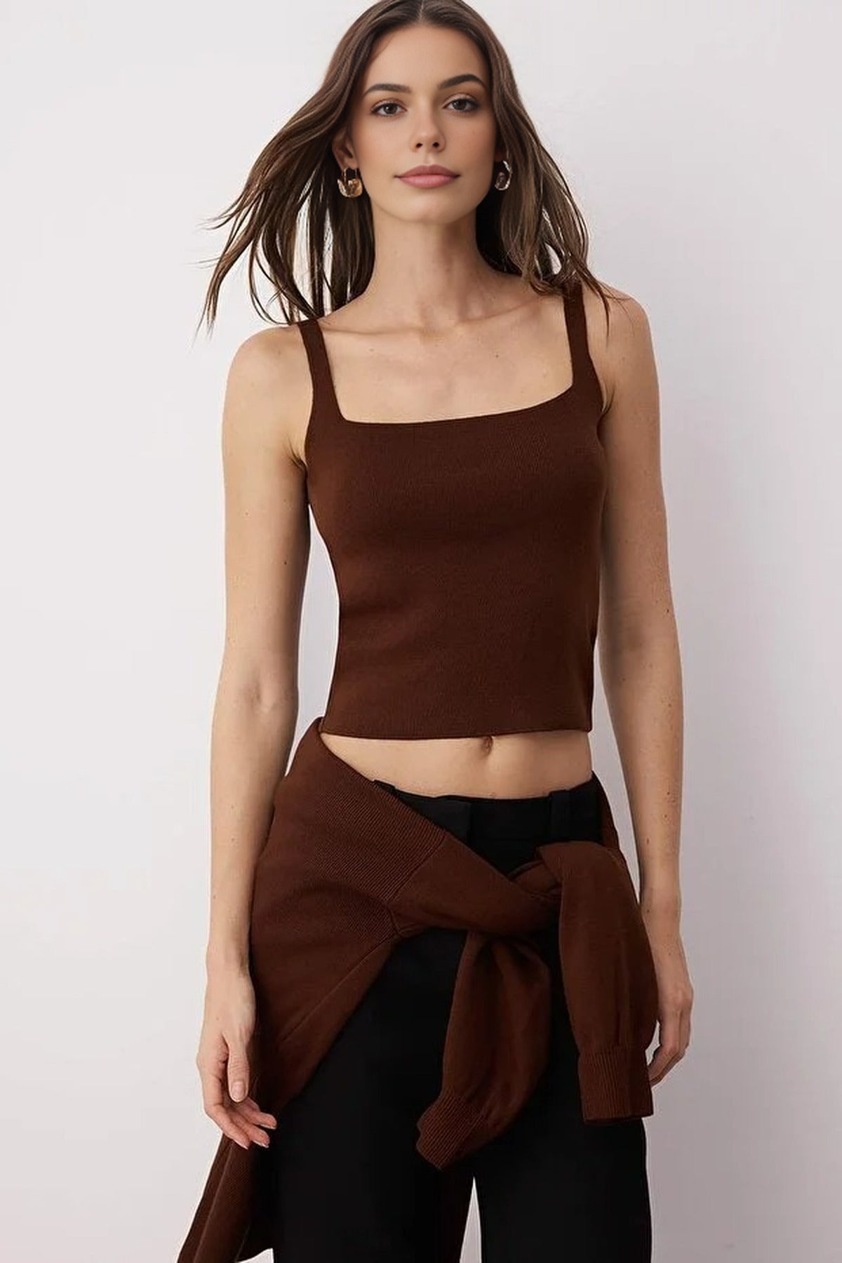 2-Piece Knit Cardigan-Blouse Set with Button Detail