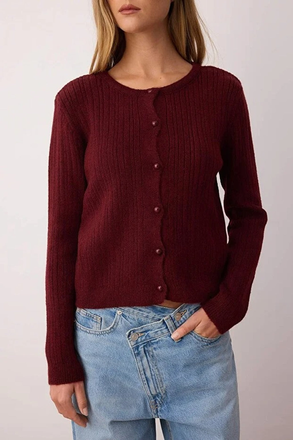 2-Piece Square Neck Cardigan-Blouse Knit Set with Lace Garnish