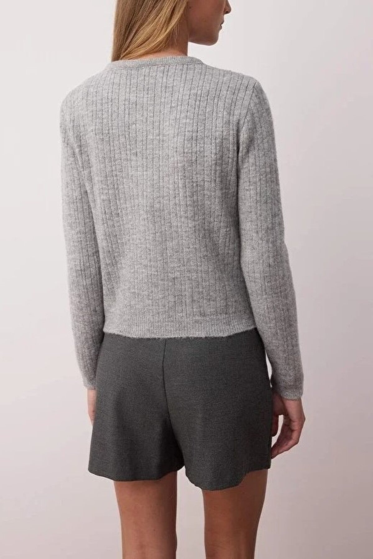 2-Piece Square Neck Cardigan-Blouse Knit Set with Lace Garnish