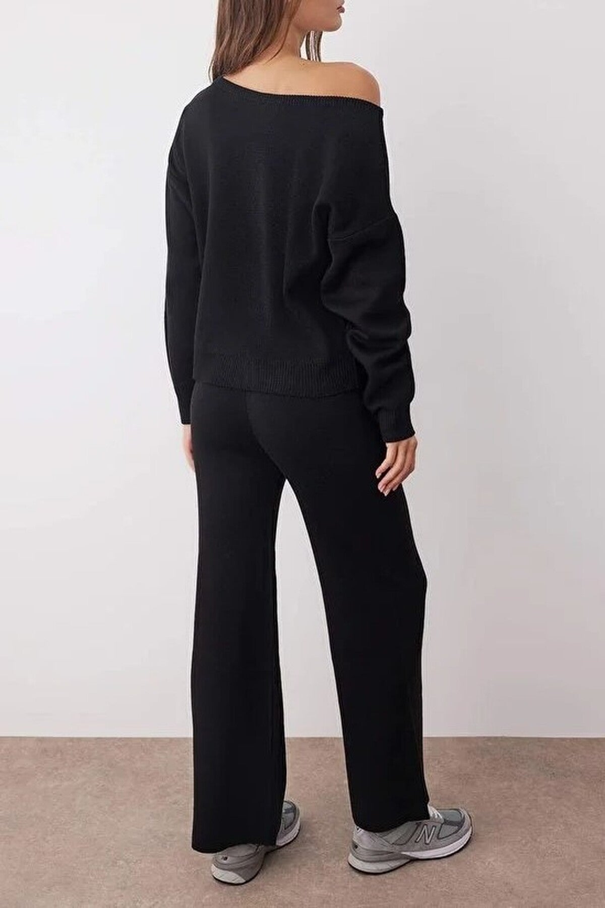 2-Piece Knitwear Boat Neck Sweater-Pants Set