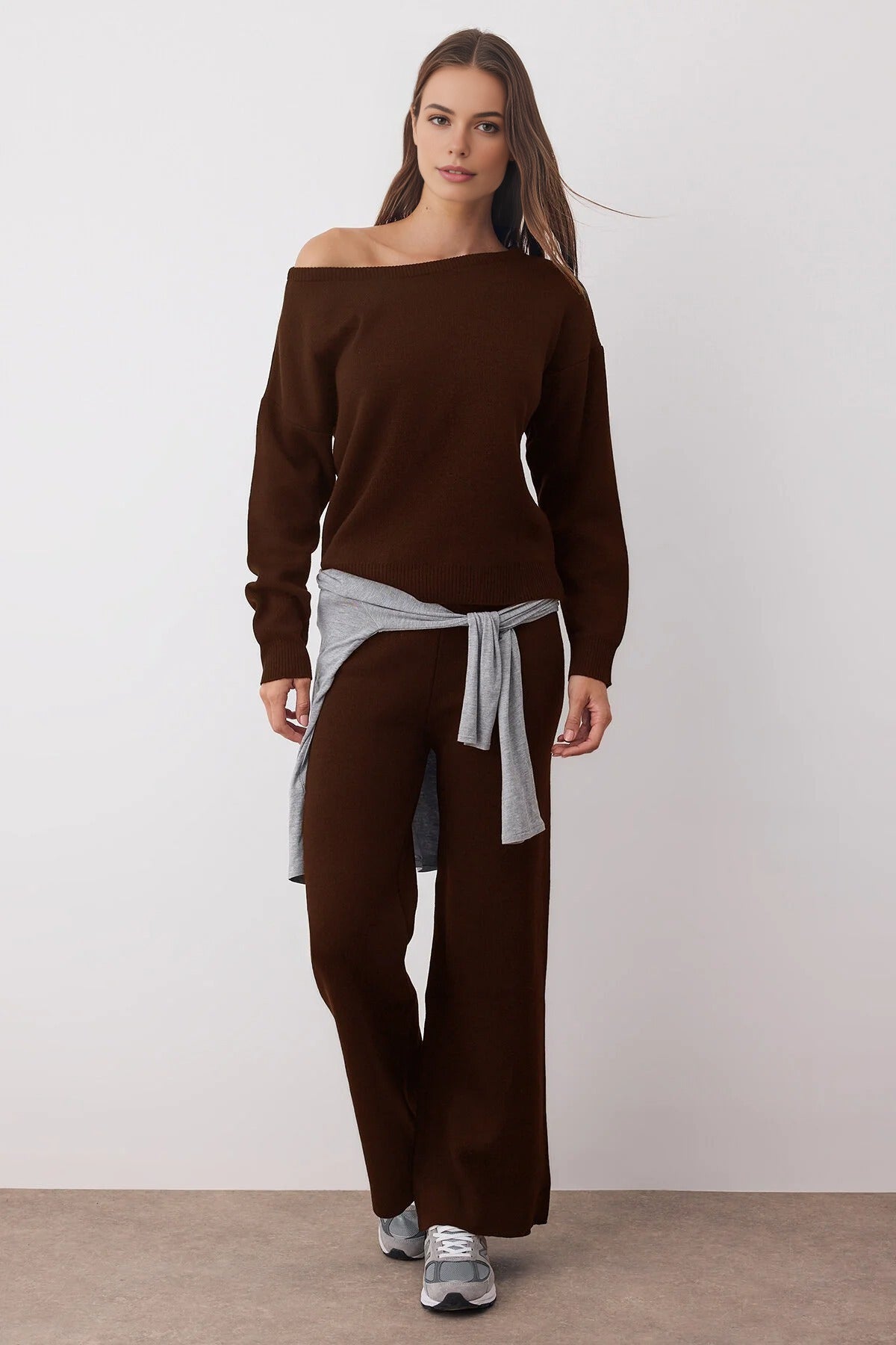 2-Piece Knitwear Boat Neck Sweater-Pants Set