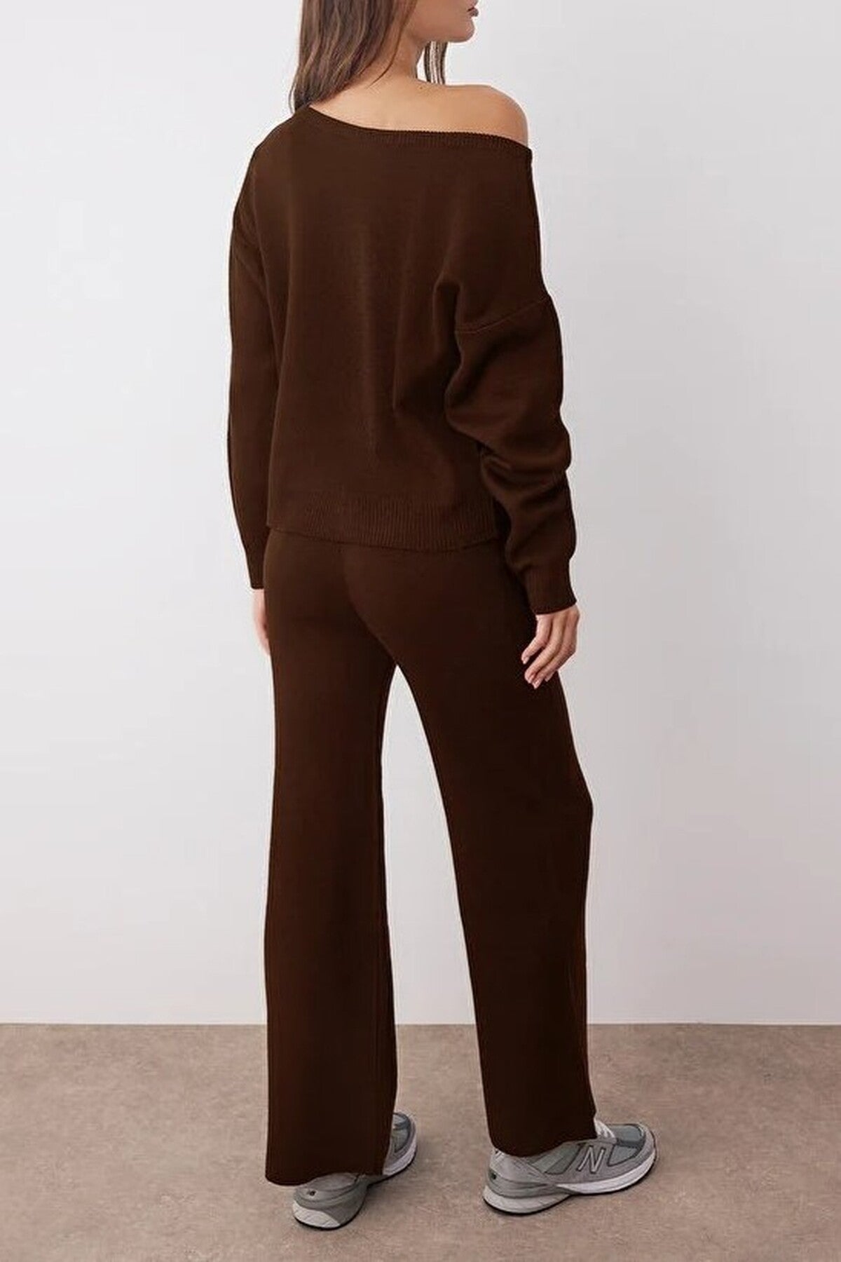 2-Piece Knitwear Boat Neck Sweater-Pants Set