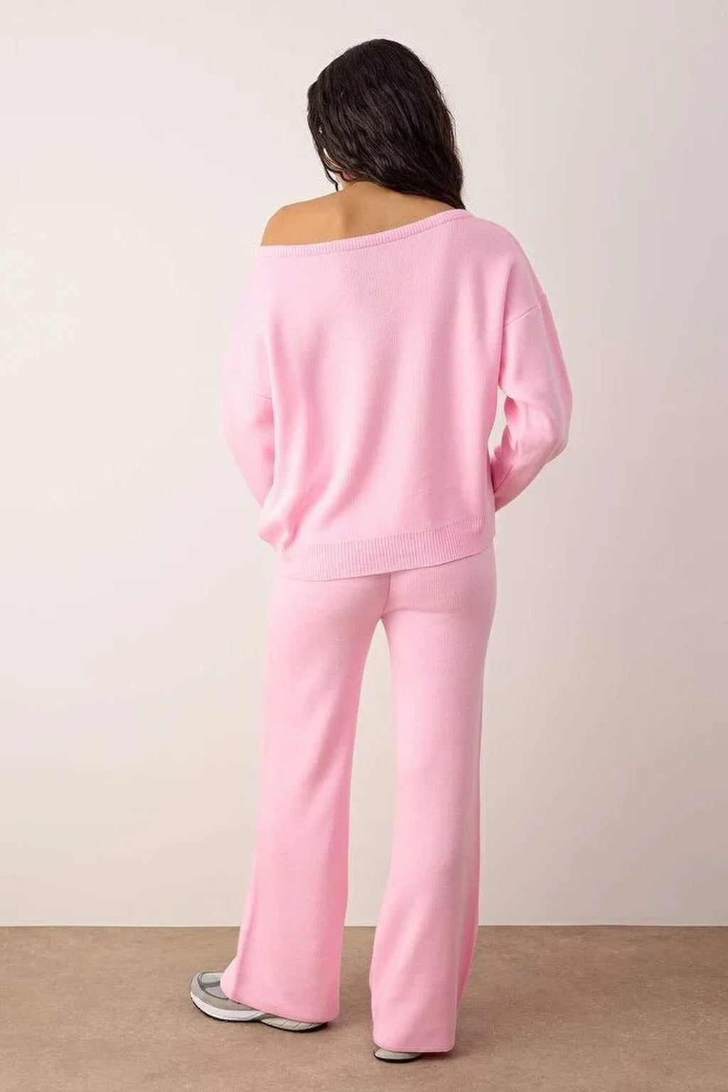 2-Piece Knitwear Boat Neck Sweater-Pants Set