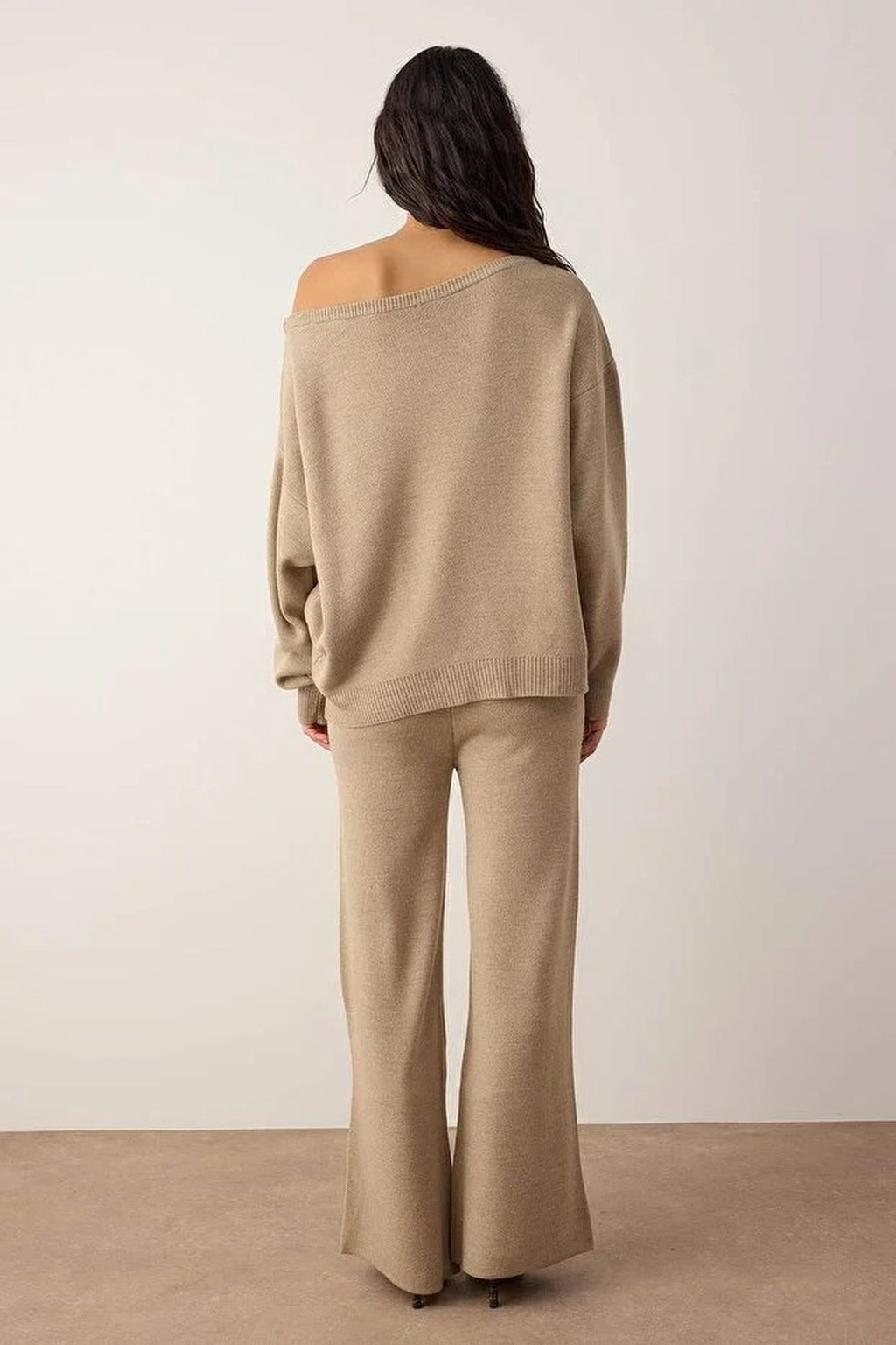 2-Piece Knitwear Boat Neck Sweater-Pants Set