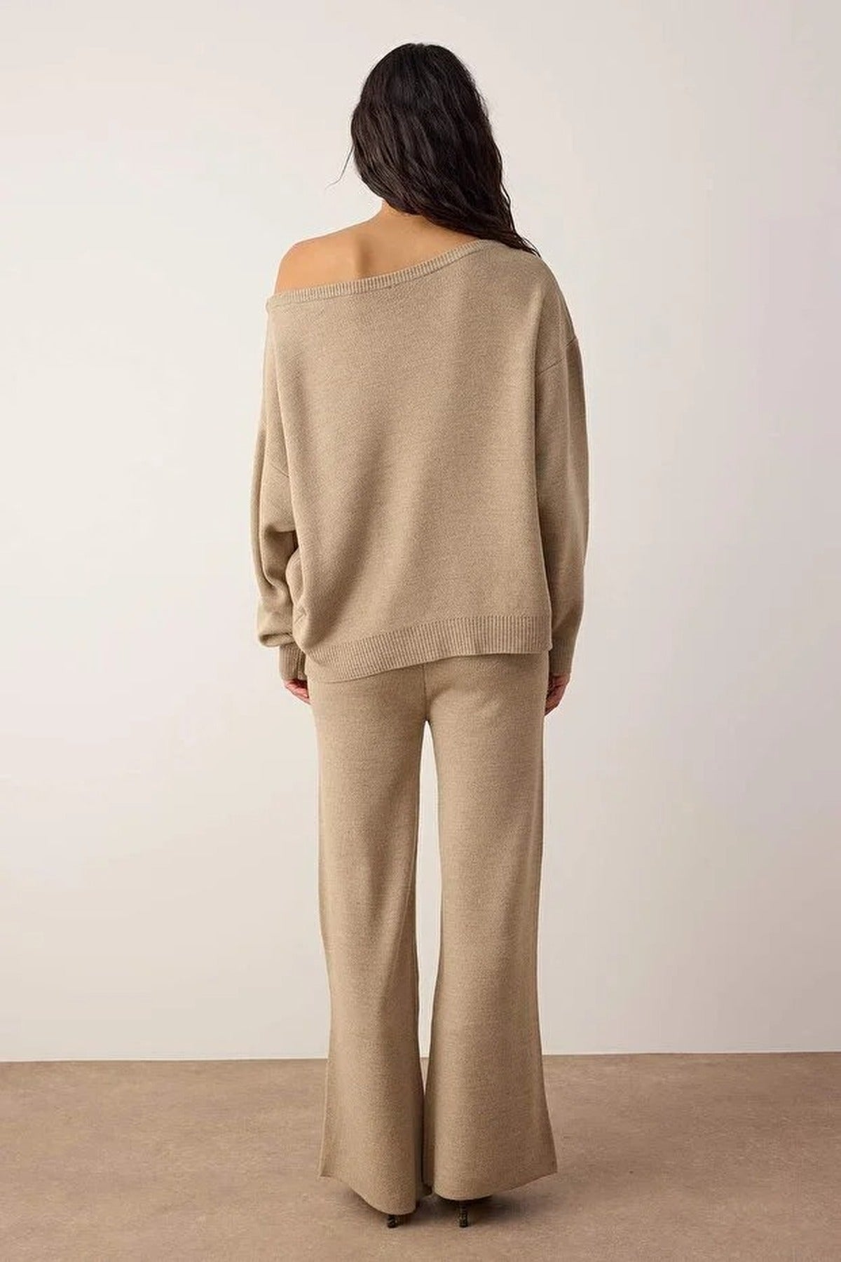 2-Piece Knitwear Boat Neck Sweater-Pants Set