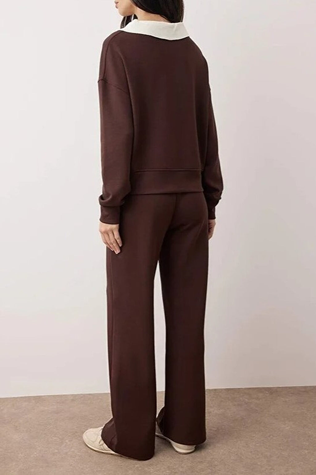 2-Piece Polo Collar Color Block Woven Garnished Knit Bottom - Top Set