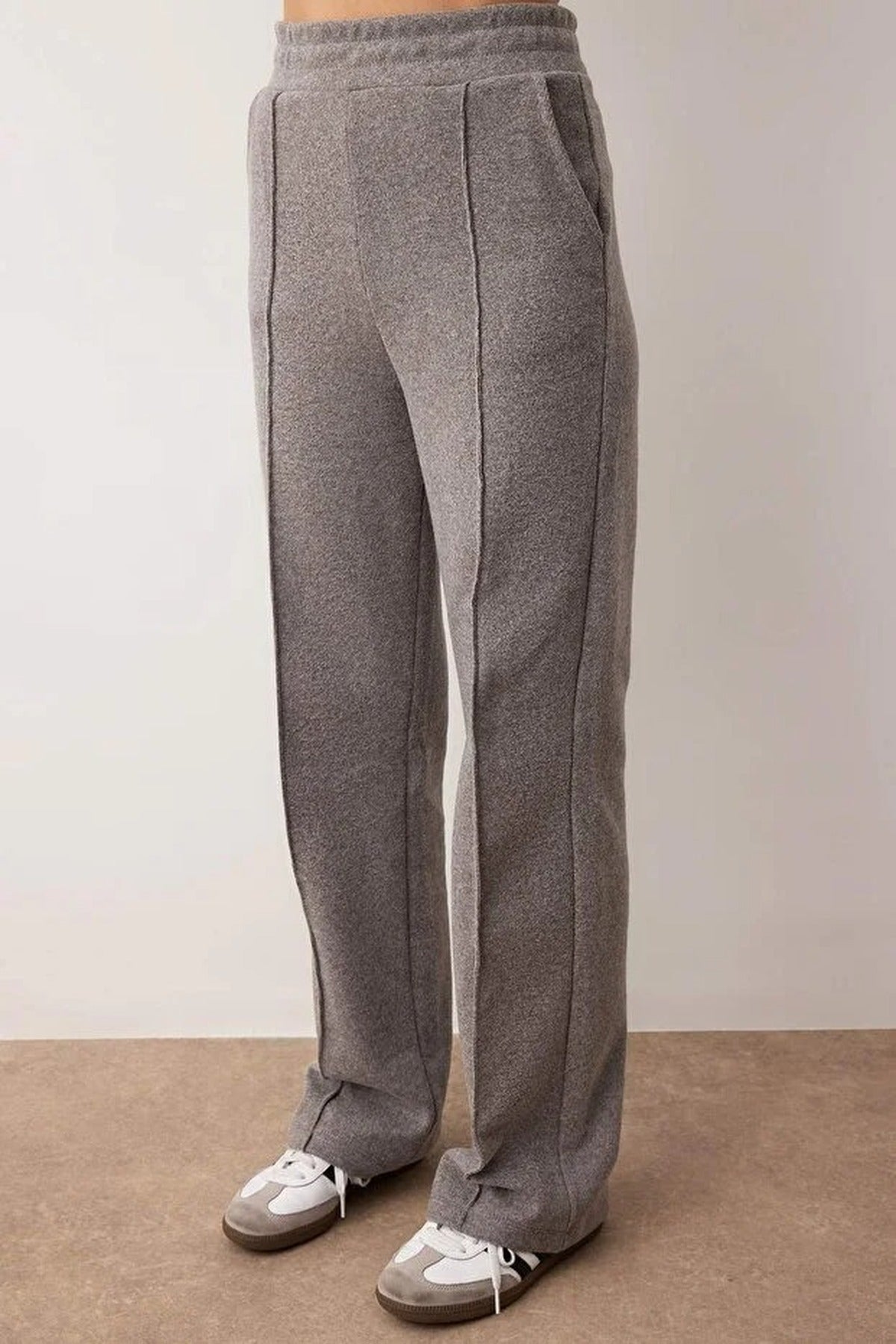 2-Piece V-Neck Textured Flexible Knit Bottom-Top Set with Tie Detail