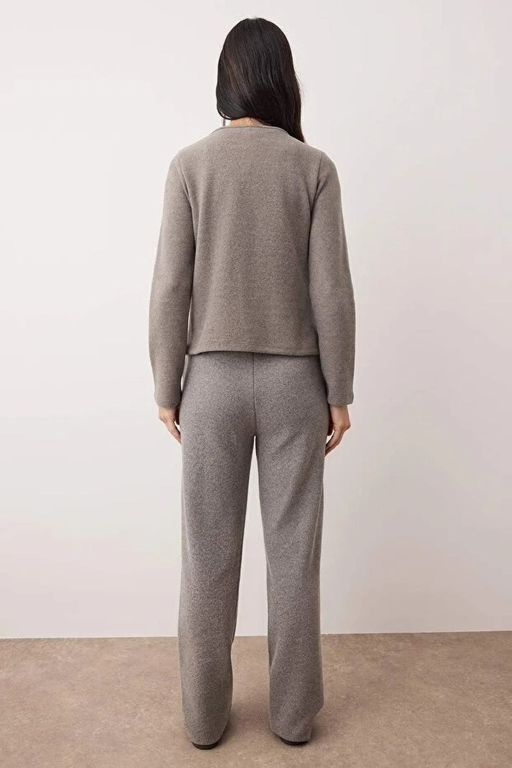 2-Piece V-Neck Textured Flexible Knit Bottom-Top Set with Tie Detail