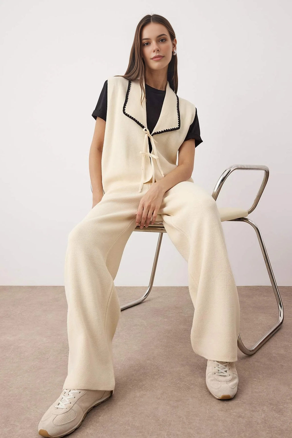 2-Piece Vest-Pants Knitwear Bottom-Top Set