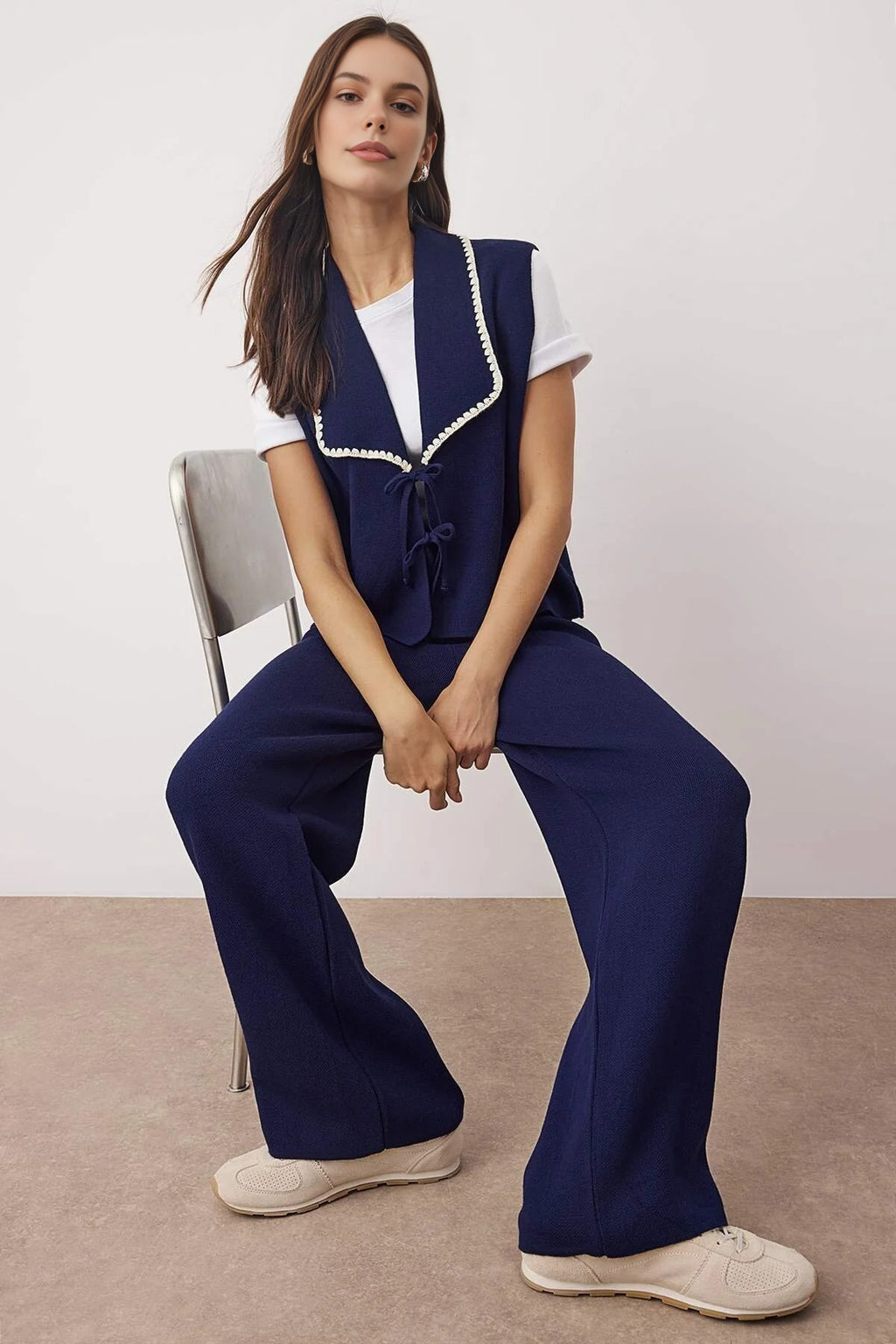 2-Piece Vest-Pants Knitwear Bottom-Top Set