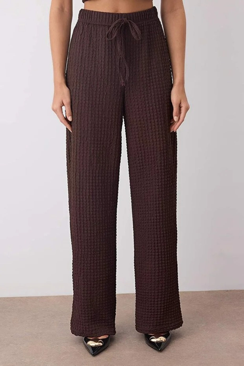 2-Piece Double Breasted Textured Knit Bottom - Top Set with Accessories Detail