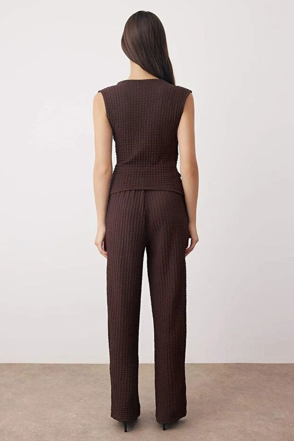 2-Piece Double Breasted Textured Knit Bottom - Top Set with Accessories Detail