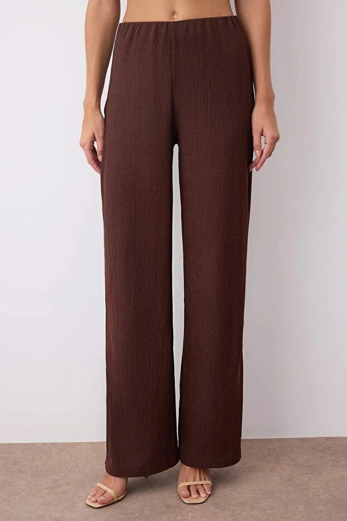 2-Piece Asymmetrical Collar Top & Palazzo Bottom Knit Set