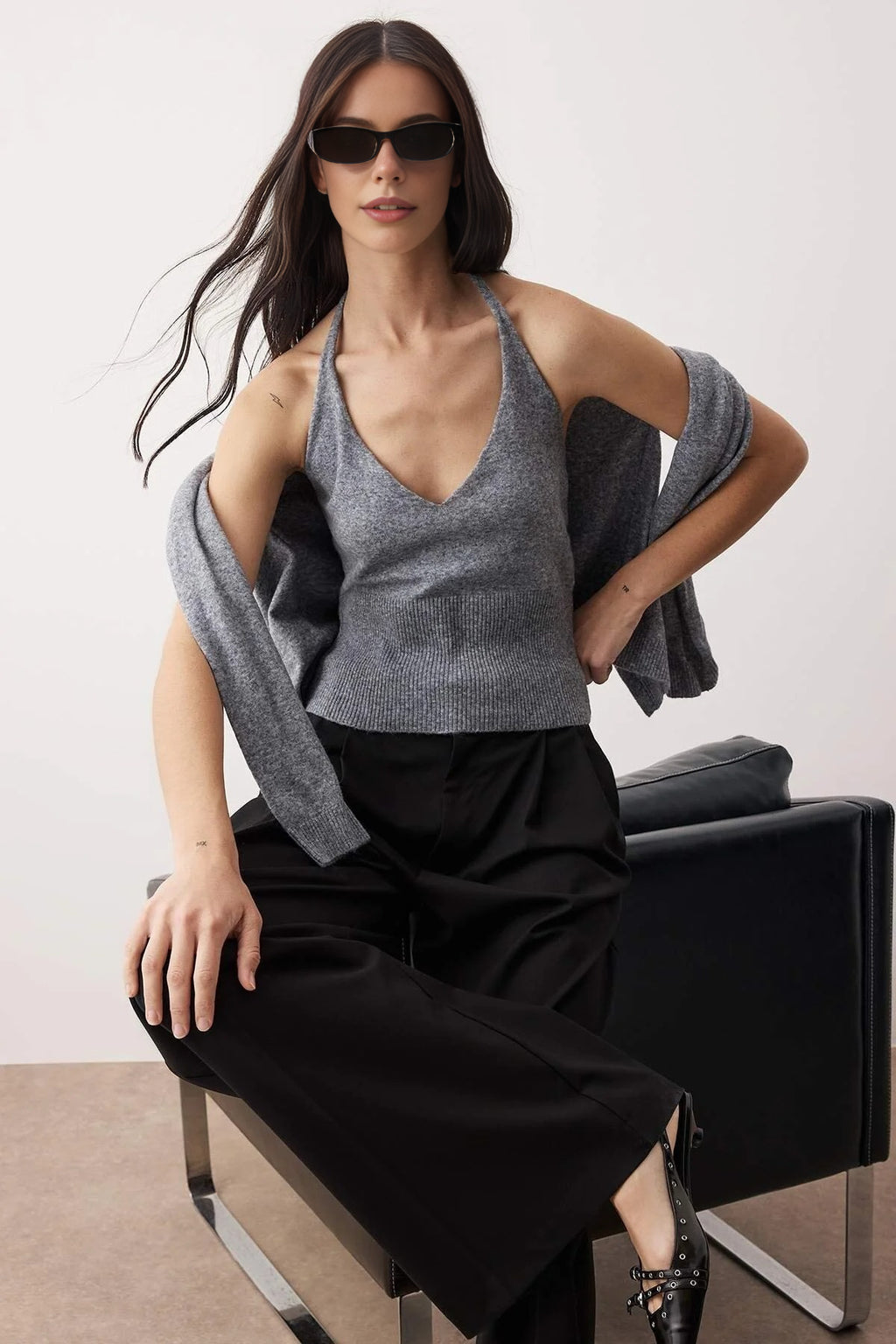 2-Piece Boat Neck Soft Texture Blouse-Cardigan Knitwear Set