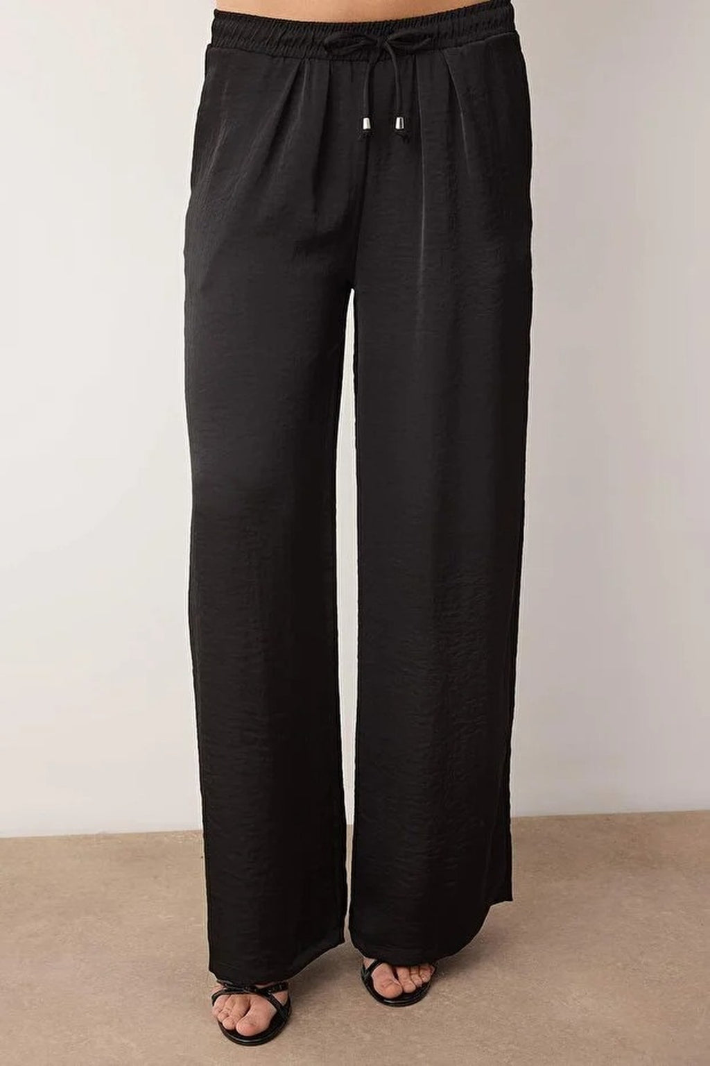 2-Piece V-Neck Satin Blouse and Trousers Set