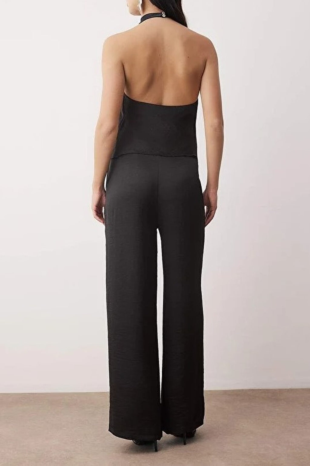 2-Piece V-Neck Satin Blouse and Trousers Set