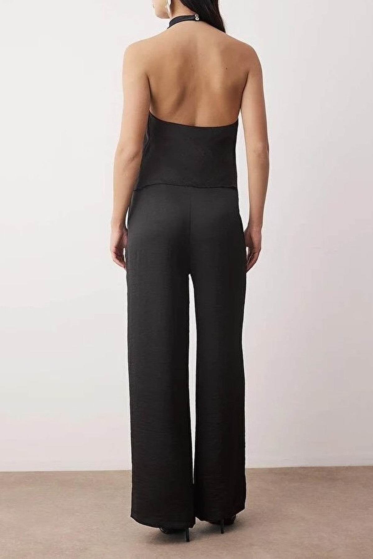 2-Piece V-Neck Satin Blouse and Trousers Set