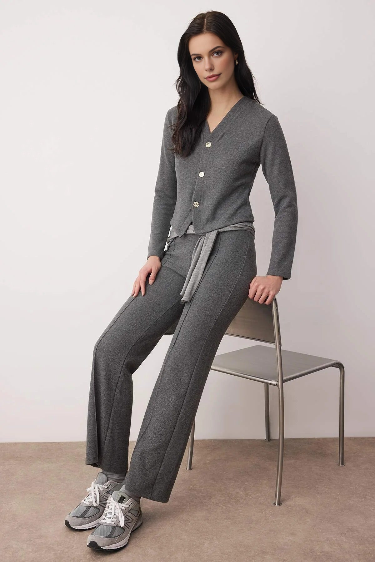 2-Piece Fitted Flexible Knit Top and Bottom Set