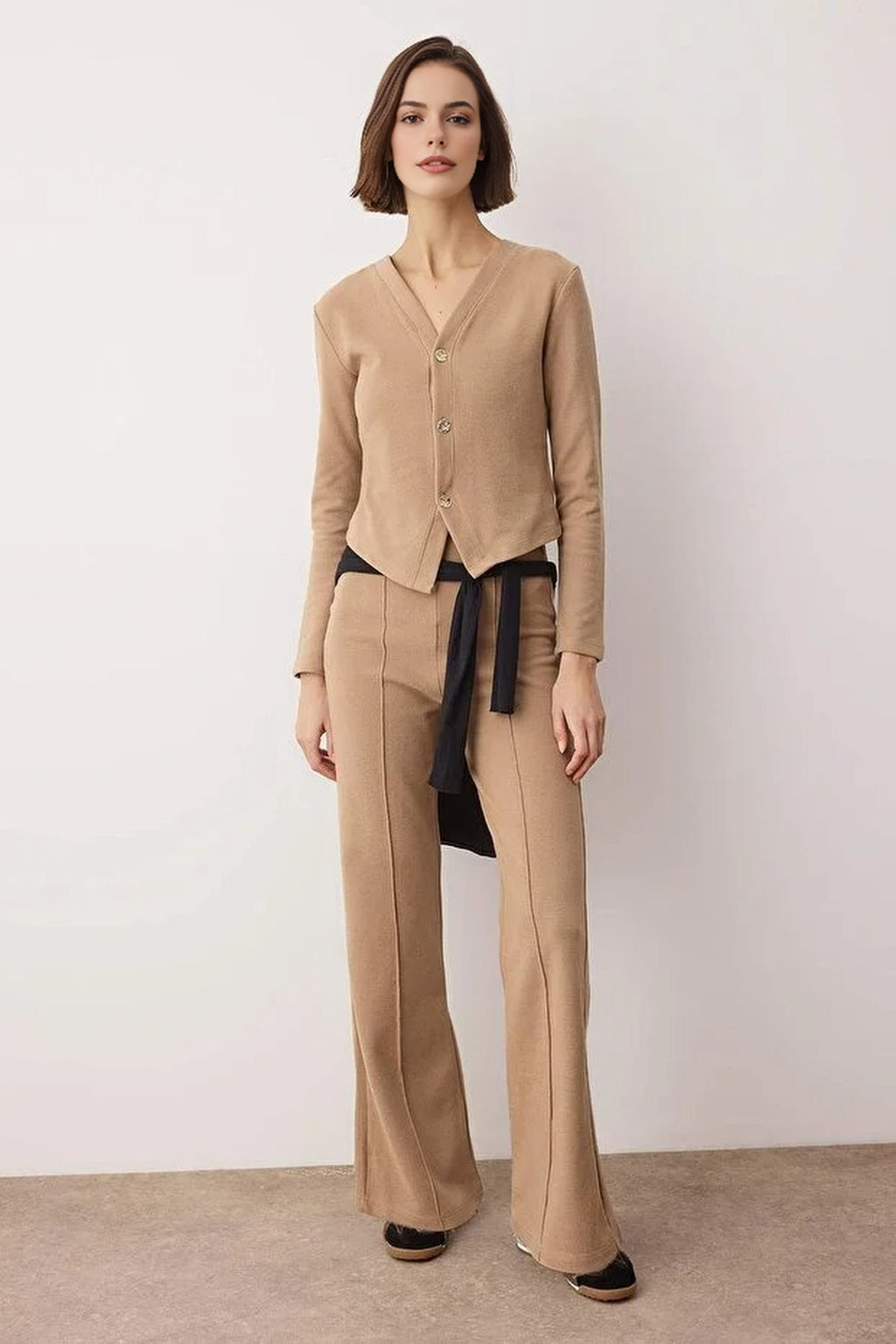 2-Piece Fitted Flexible Knit Top and Bottom Set