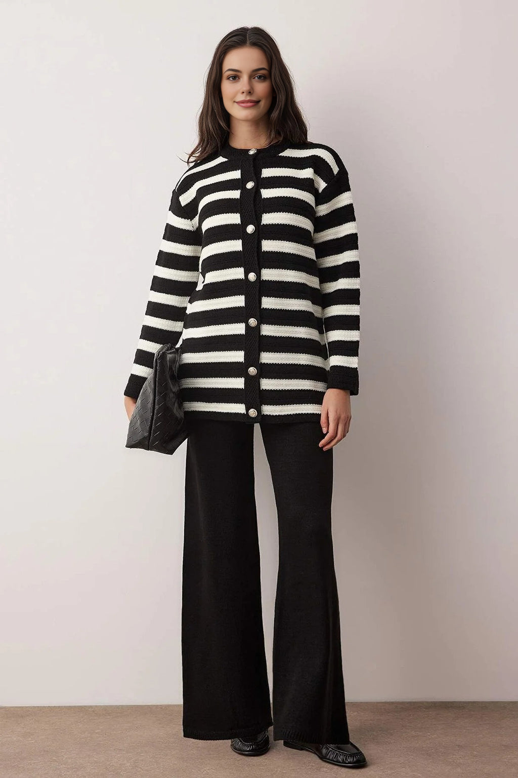 2-Piece Openwork Striped Knit Top and Bottom Set