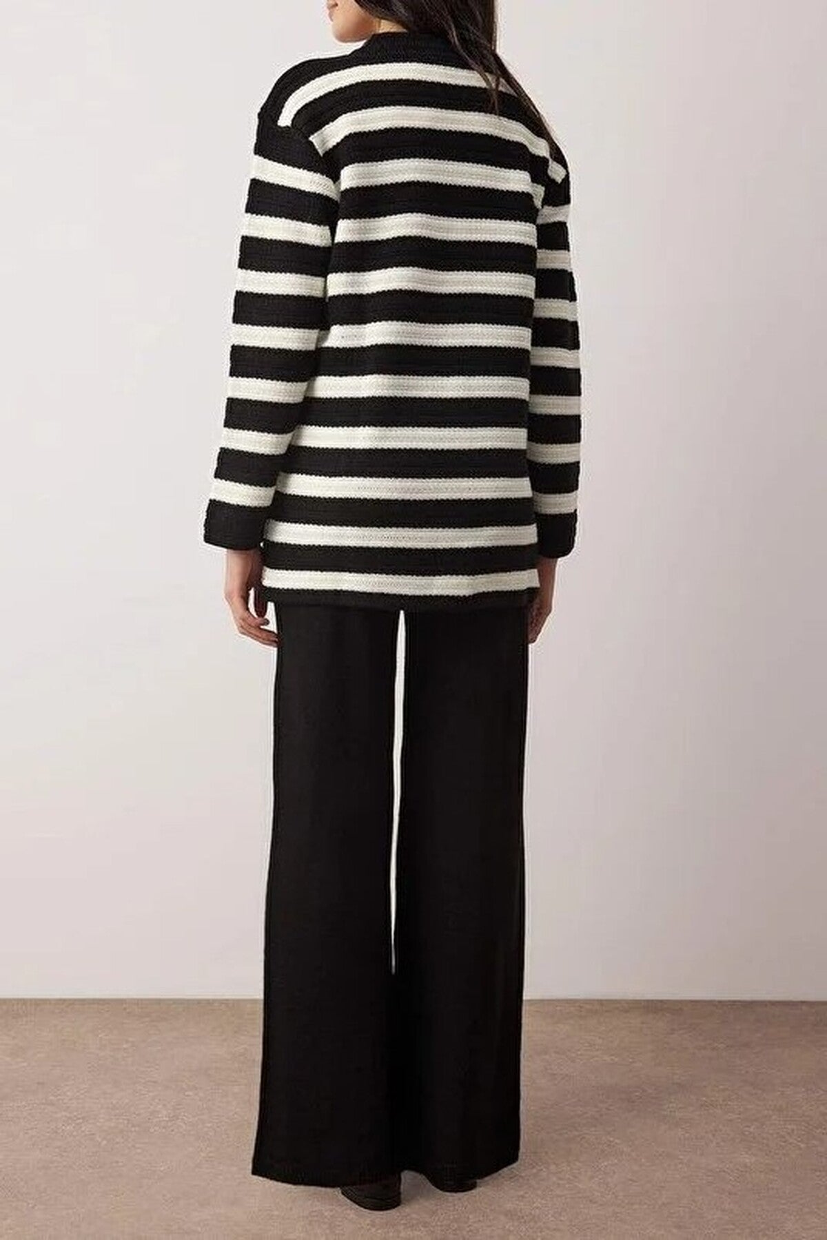 2-Piece Openwork Striped Knit Top and Bottom Set