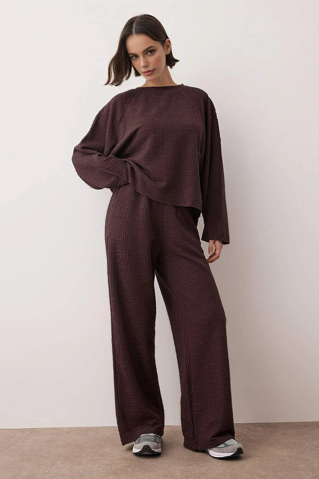 2-Piece Textured Oversize Stretch Knit Top and Bottom Set
