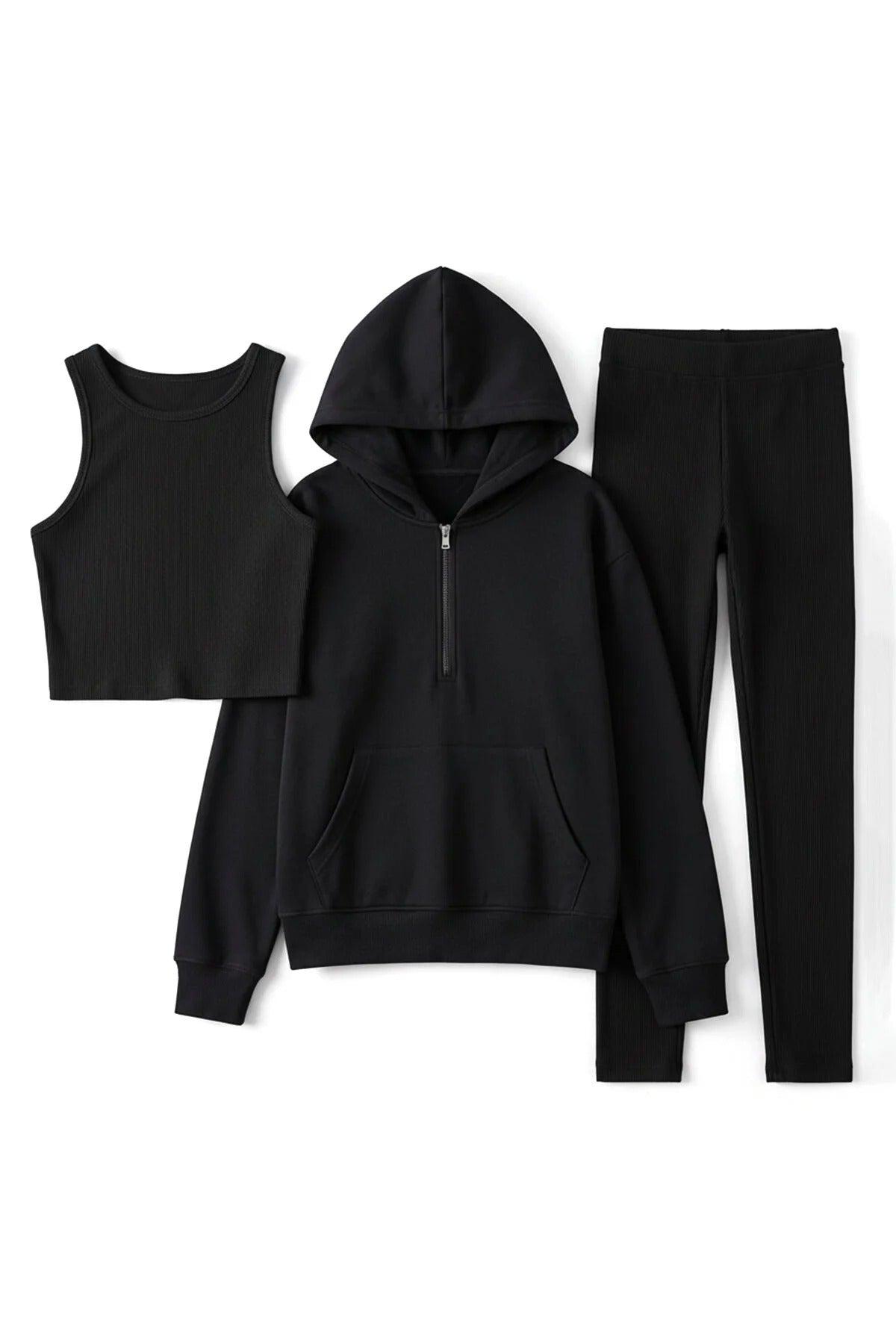 3-Piece Hooded Knitted Leggings Top and Bottom Set