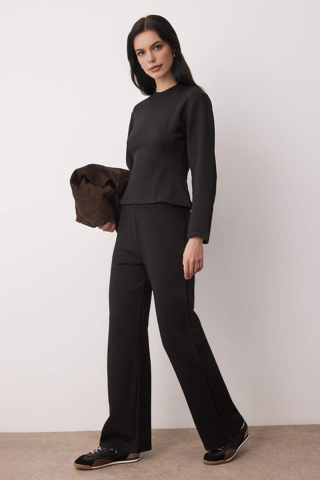 2-Piece Peplum Top & Straight Cut Bottom Knitted Set