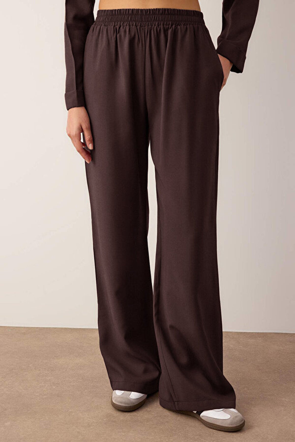2-Piece Soft Textured Blouse and Trousers Woven Top and Bottom Set