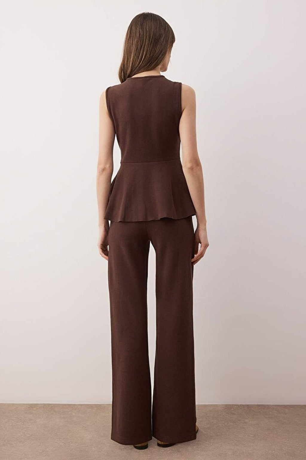 2-Piece Buttoned Knitted Palazzo Bottom - Peplum Top Set