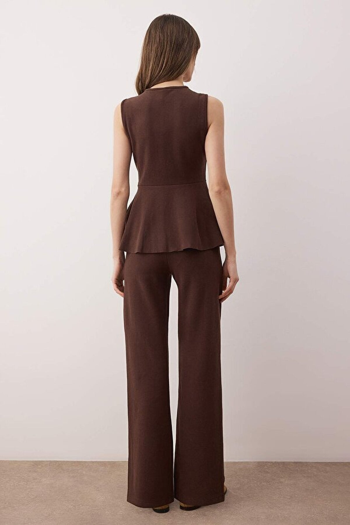 2-Piece Buttoned Knitted Palazzo Bottom - Peplum Top Set