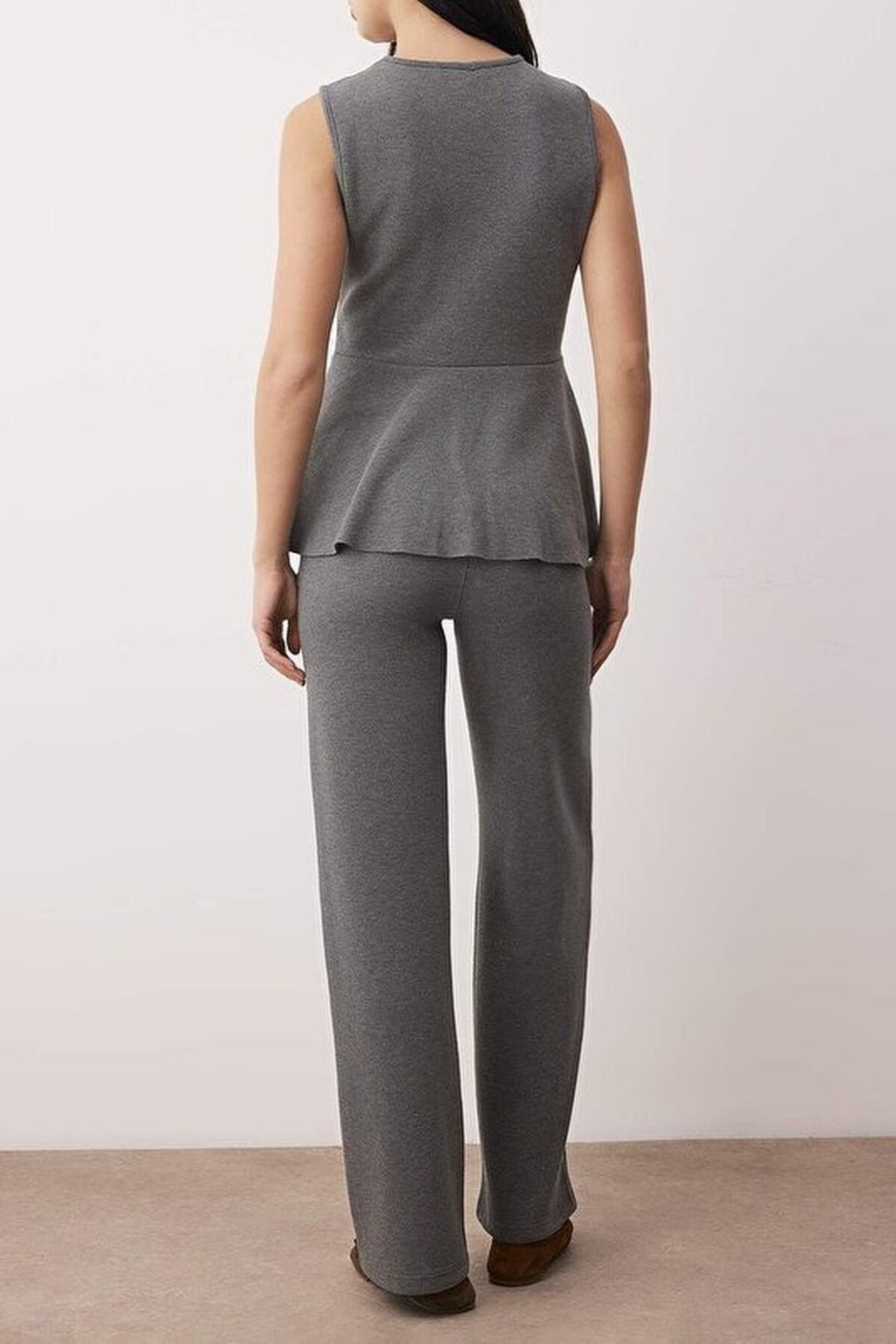 2-Piece Buttoned Knitted Palazzo Bottom - Peplum Top Set