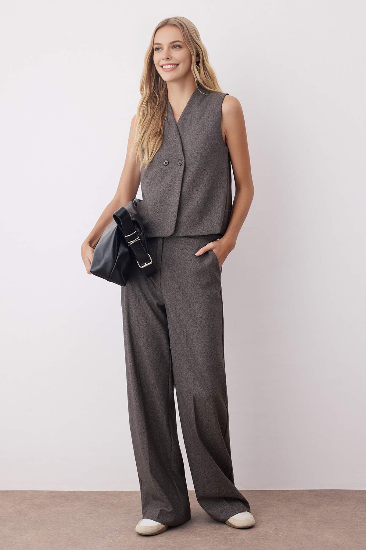 2-Piece Speckled Woven Vest and Trousers Set