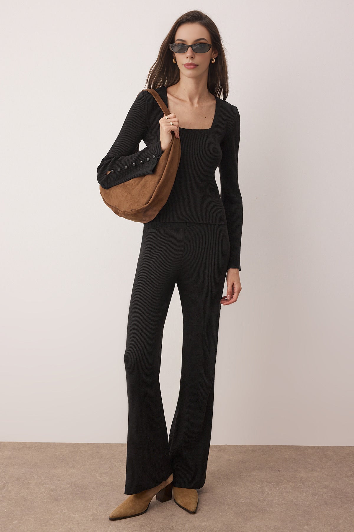 2-Piece Square Neck Body-Hugging Knit Top and Bottom Set