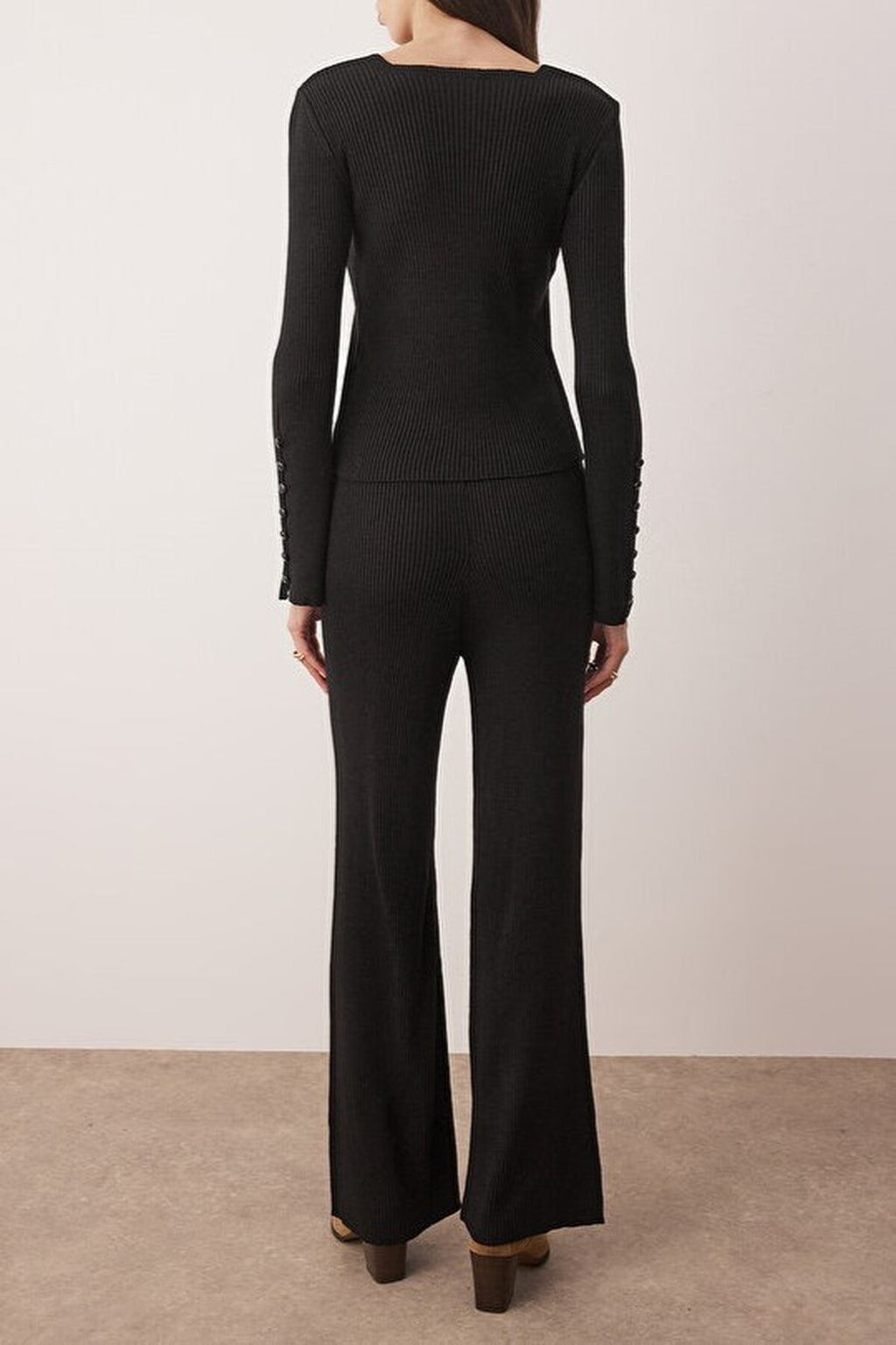 2-Piece Square Neck Body-Hugging Knit Top and Bottom Set