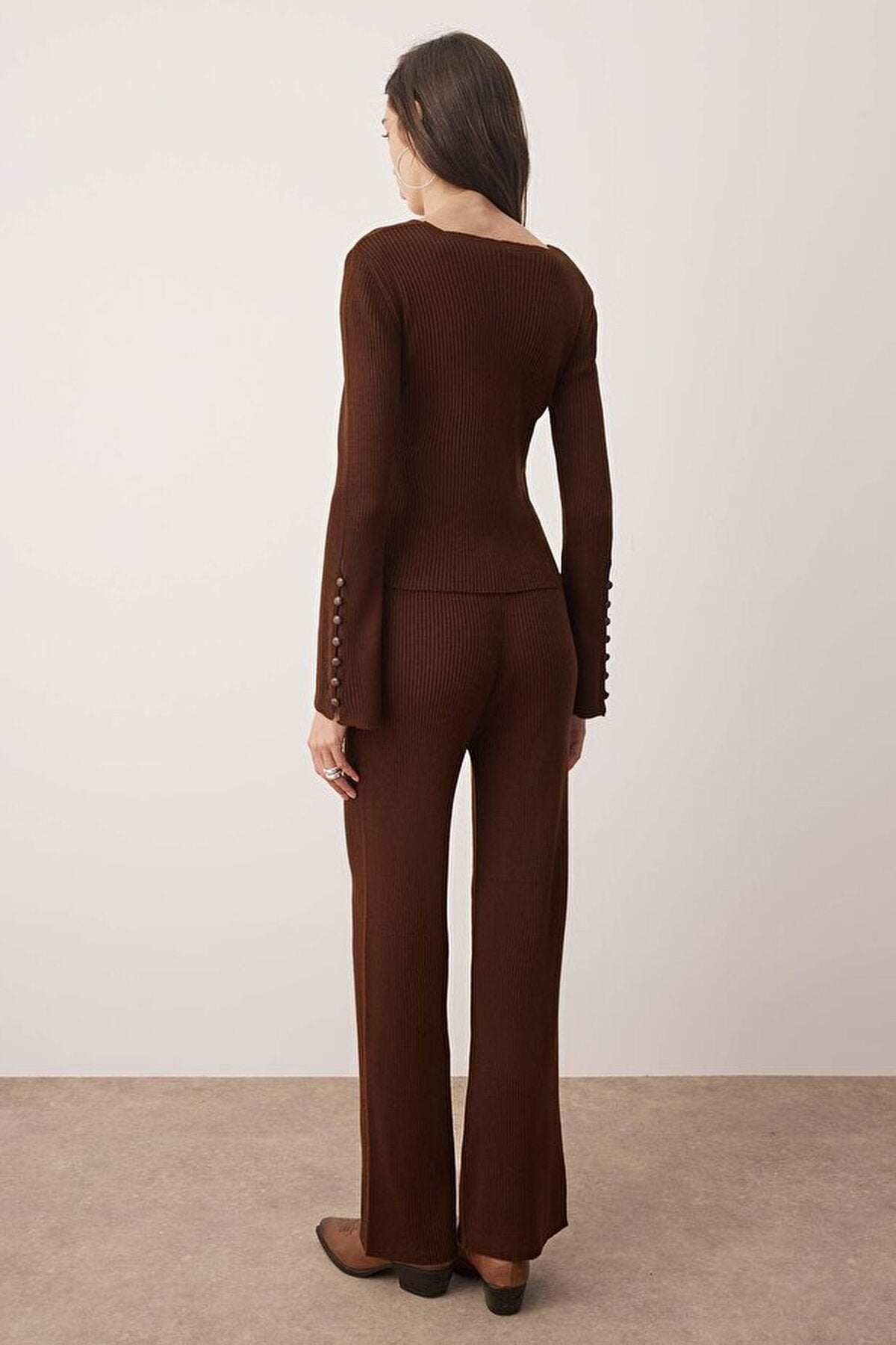2-Piece Square Neck Body-Hugging Knit Top and Bottom Set