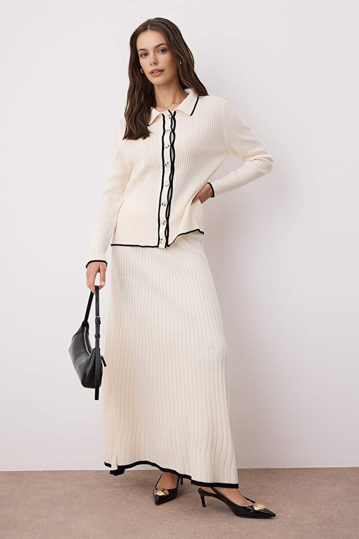2-Piece Striped Detail Knit Skirt and Top Set