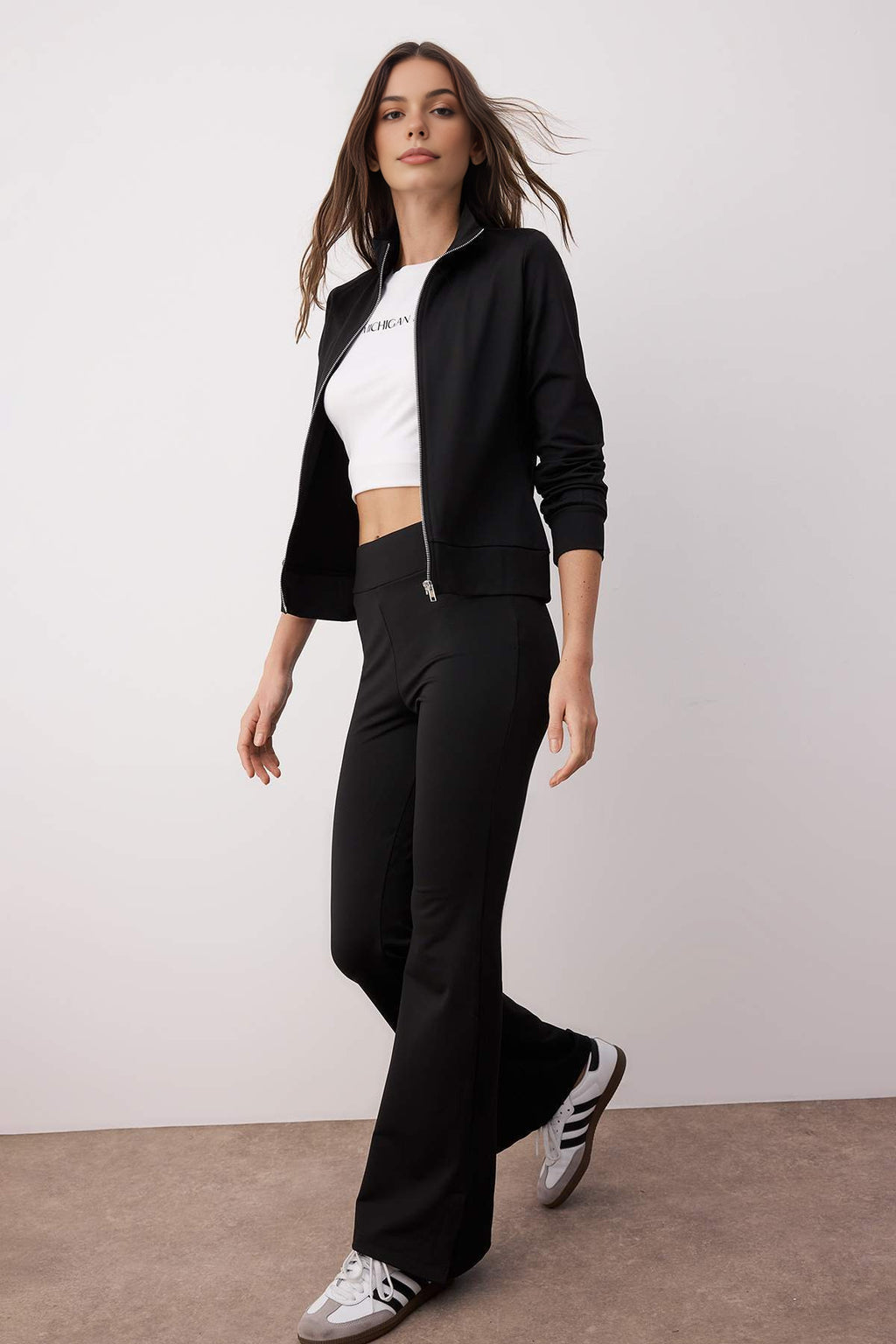 2-Piece Raglan Sleeve Relaxed Top & Flare Bottom Stretch Knit Top - Set