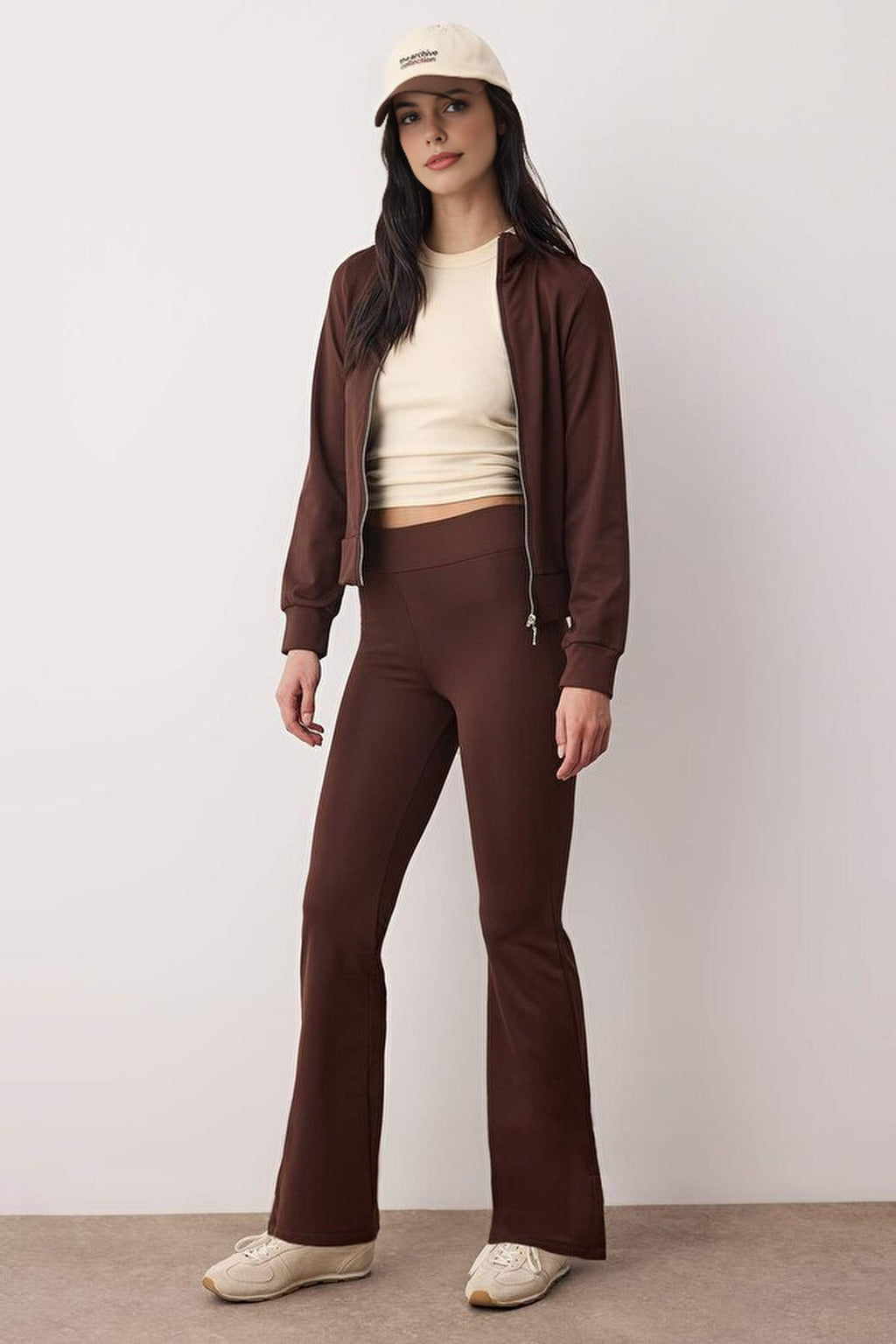 2-Piece Raglan Sleeve Relaxed Top & Flare Bottom Stretch Knit Top - Set