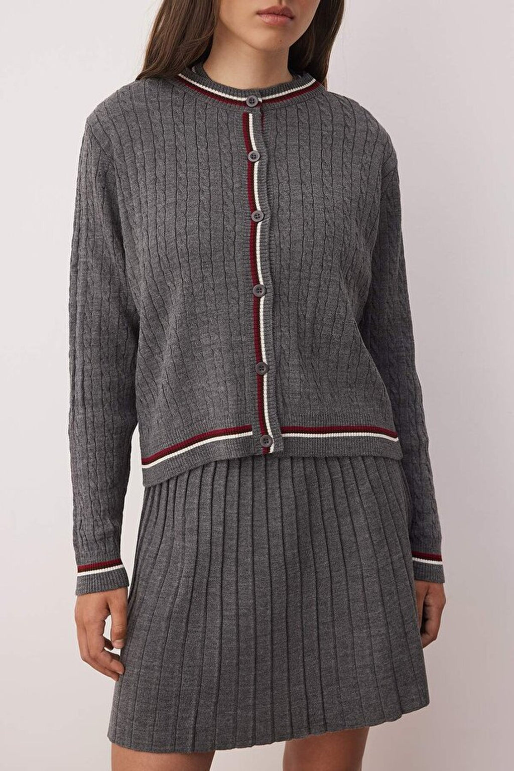 3-Piece Soft Textured Cardigan-Blouse-Skirt Knit Set