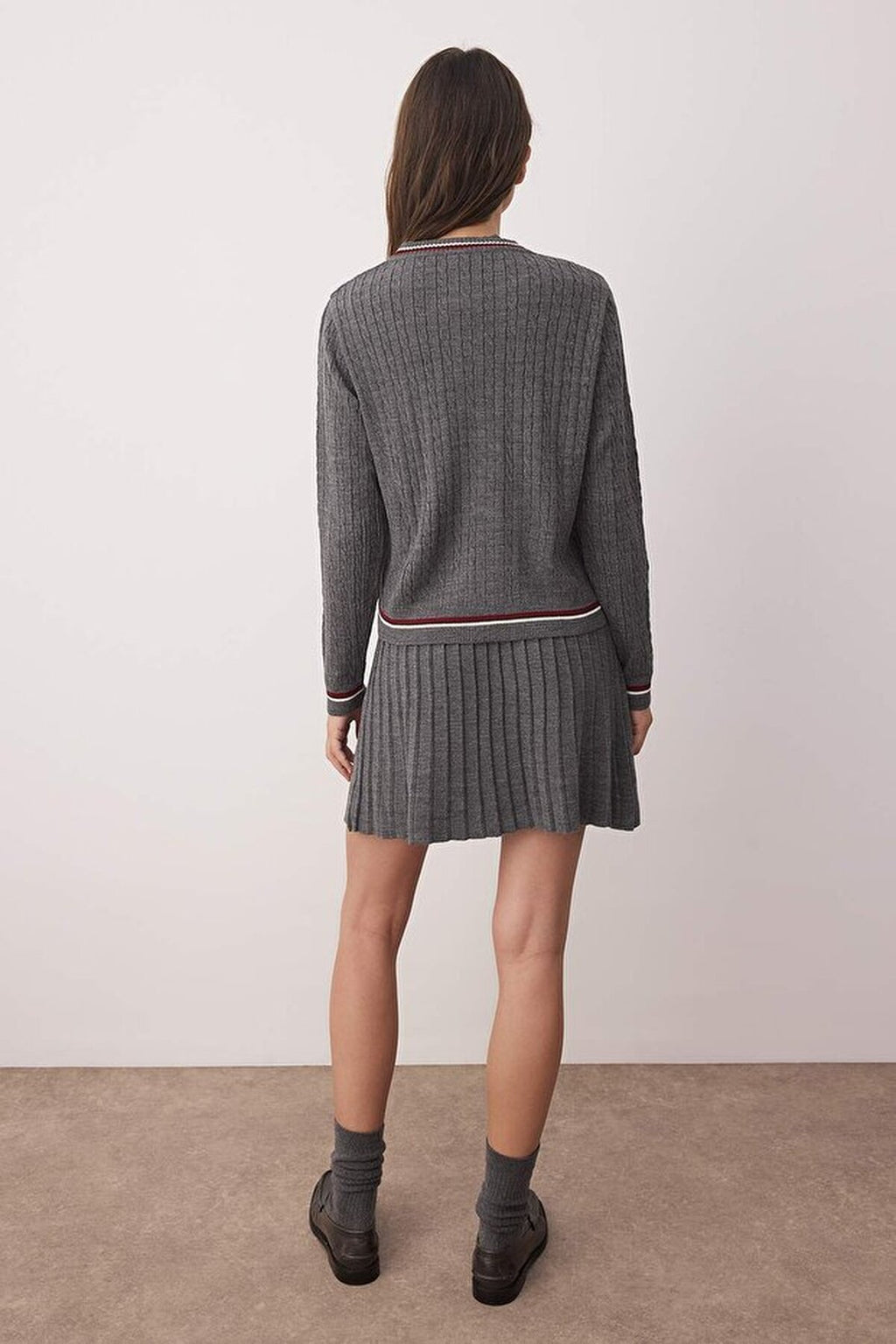 3-Piece Soft Textured Cardigan-Blouse-Skirt Knit Set