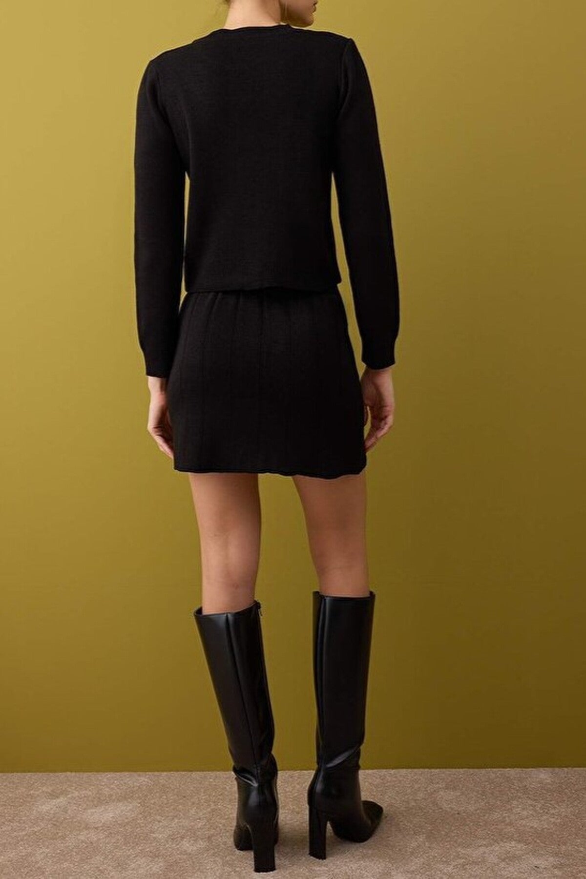 2-Piece Crop Soft Textured Cardigan-Skirt Knitwear Set