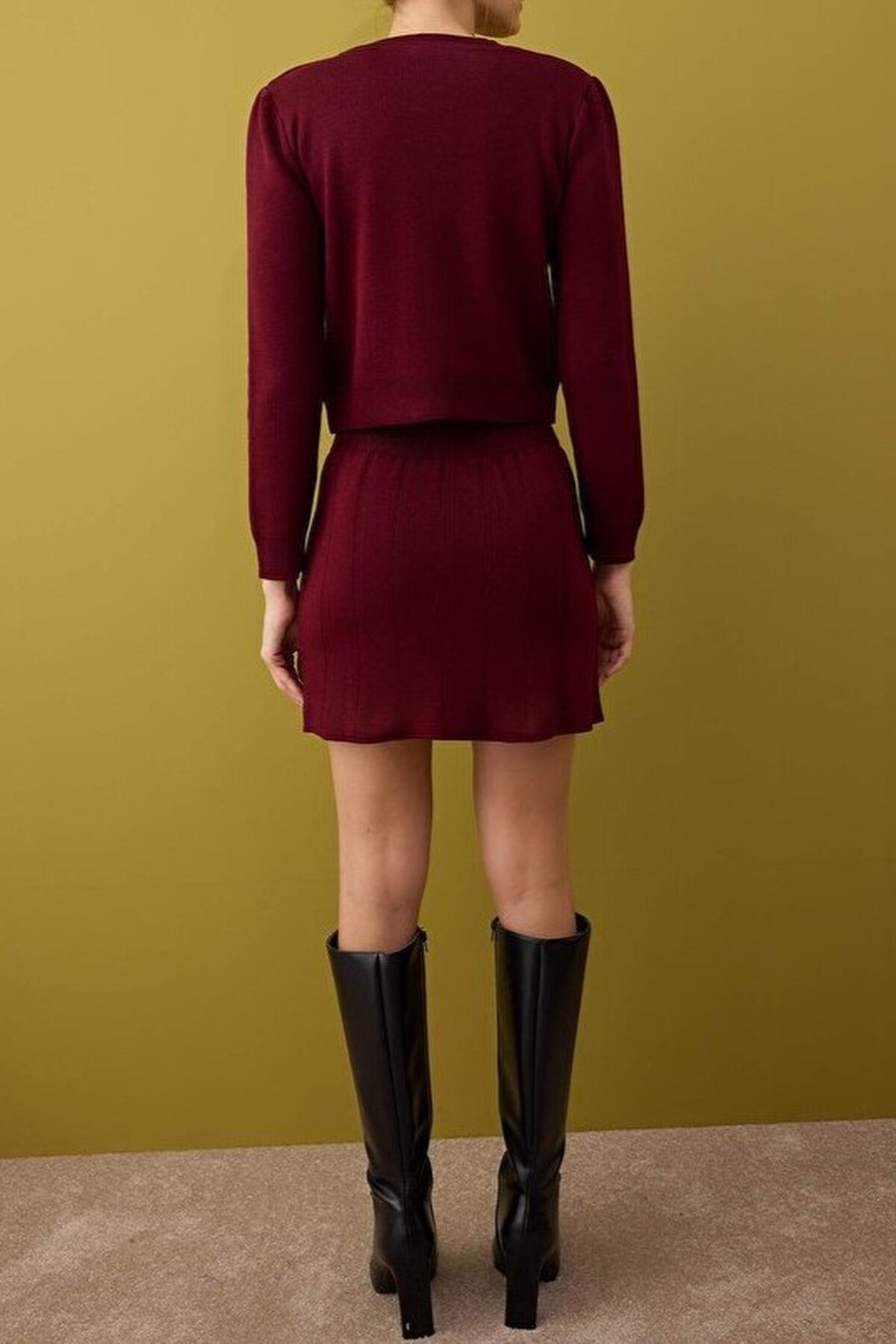2-Piece Crop Soft Textured Cardigan-Skirt Knitwear Set