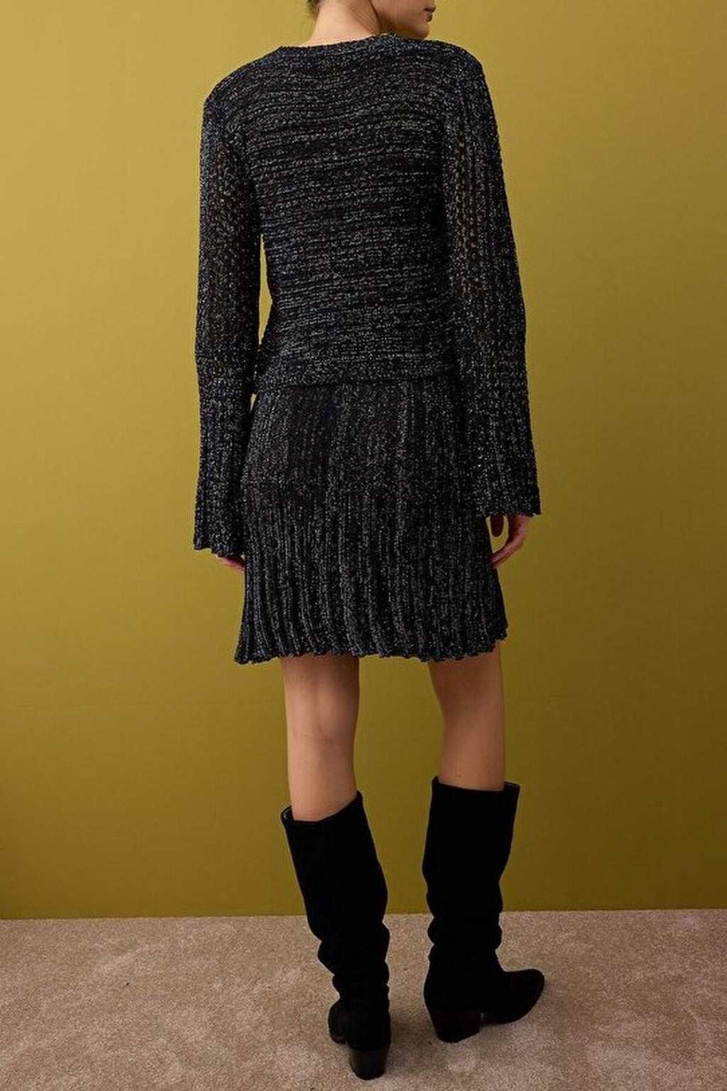 2-Piece Crop Shimmer Blend Sweater-Skirt Knit Set
