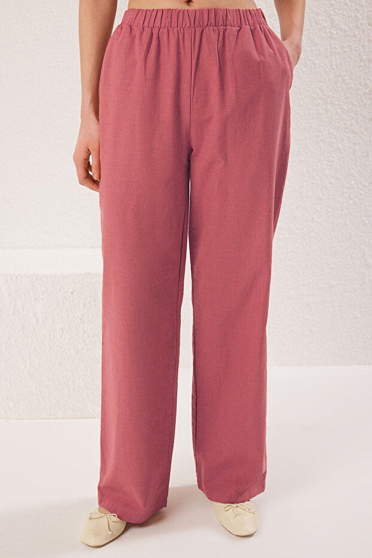 2-Piece Linen-Look Crew Neck Blouse and Trousers Woven Set