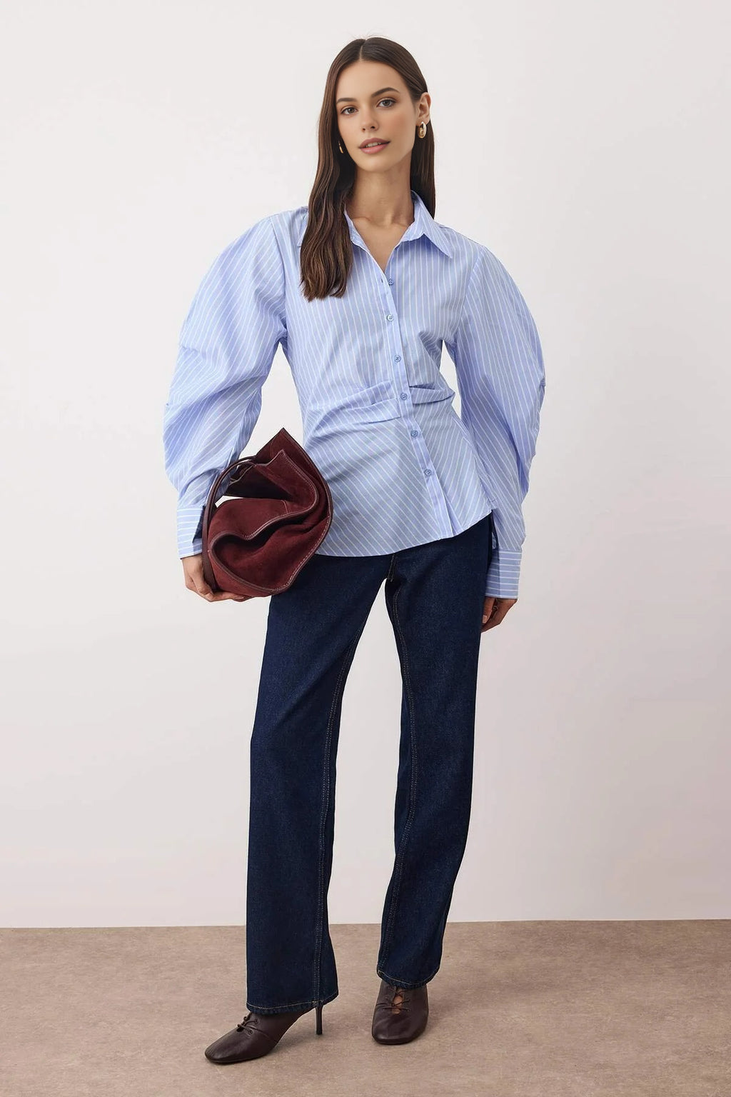 Asymmetrical Shirt with Balloon Sleeve Detail