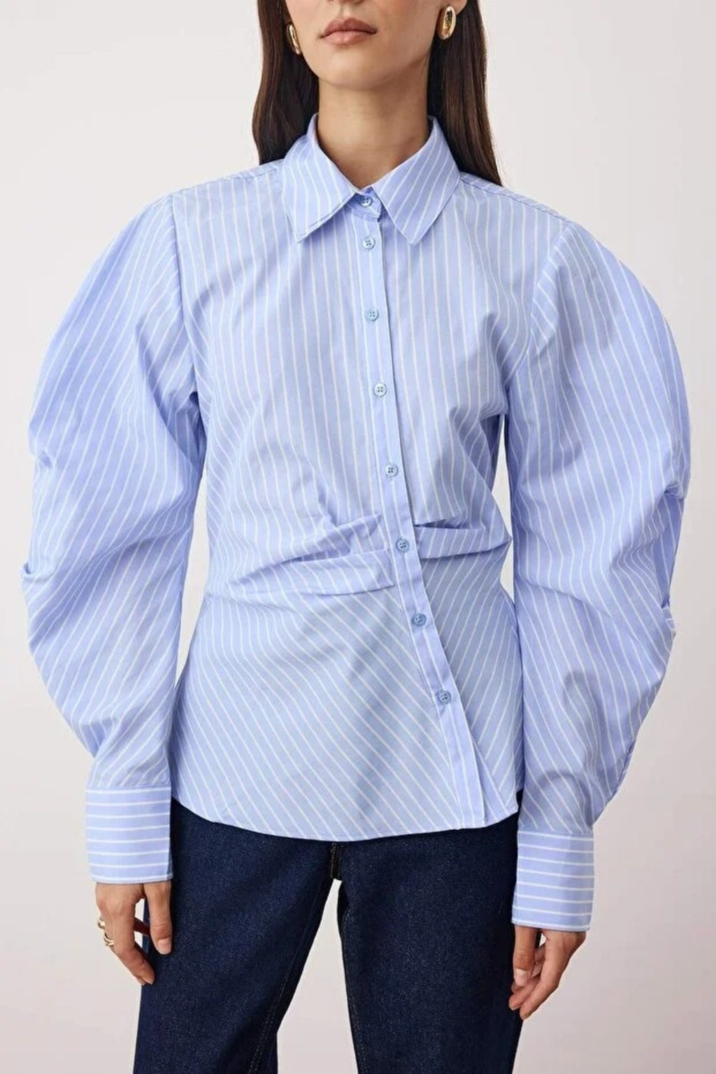 Asymmetrical Shirt with Balloon Sleeve Detail